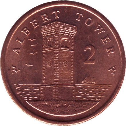 Монета 2 пенса. 2015 год (АА), Остров Мэн Башня Альберта.