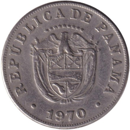 Монета 5 сентесимо. 1970 год, Панама. Монета 5 сентесимо. 1970 год, Панама.