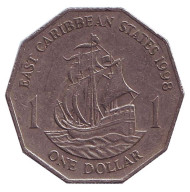 Монета 1 доллар. 1998 год, Восточно-Карибские государства. Парусник.