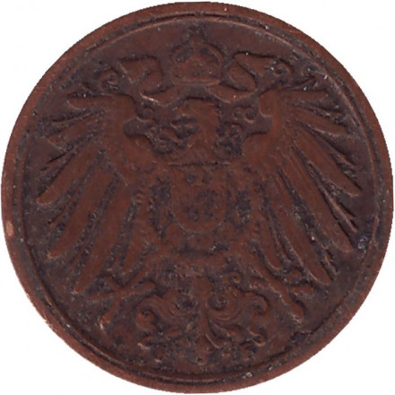 Монета 1 пфенниг. 1901 год (F), Германская империя. Монета 1 пфенниг. 1901 год (F), Германская империя.