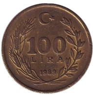 Монета 100 лир. 1989 год, Турция. Монета 100 лир. 1989 год, Турция.