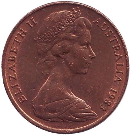 Монета 2 цента. 1983 год, Австралия. Плащеносная ящерица. Монета 2 цента. 1983 год, Австралия. Плащеносная ящерица.