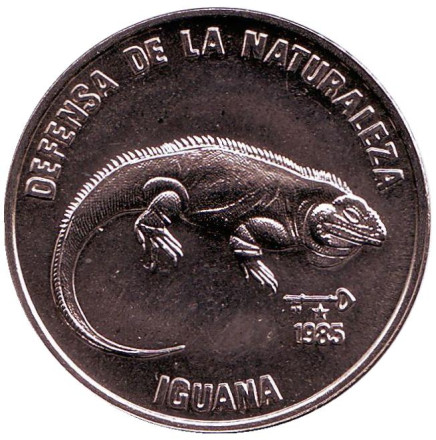 Монета 1 песо. 1985 год, Куба. Игуана. Природный заповедник.