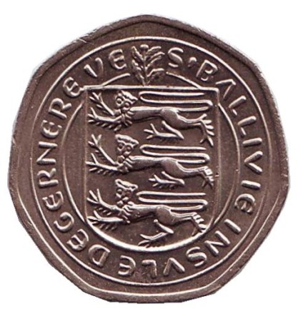 Монета 20 пенсов. 1983 год, Гернси. Бидон для молока.