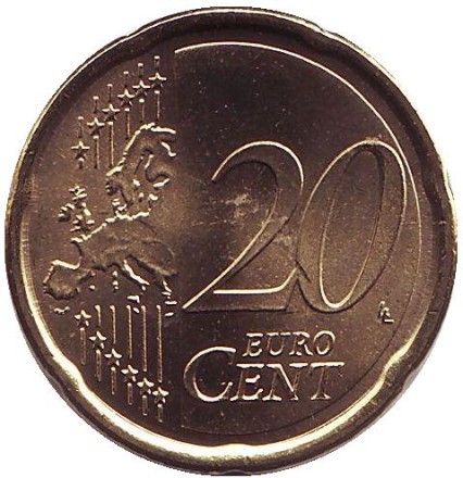 Монета 20 центов, 2011 год, Италия.