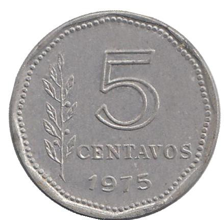 Монета 5 сентаво. 1975 год, Аргентина.