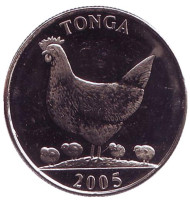Монета 5 сенити. 2005 год, Тонга. (Магнитная). Курица. Цыплята. Кокосы. Монета 5 сенити. 2005 год, Тонга. (Магнитная). Курица. Цыплята. Кокосы.