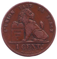 Монета 1 сантим. 1902 год, Бельгия. (Des Belges) 