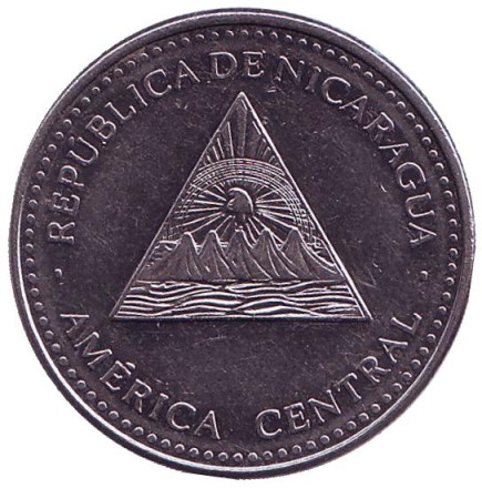 Монета 1 кордоба. 2014 год, Никарагуа. Горы-вулканы.
