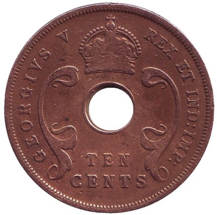 Монета 10 центов. 1922 год, Восточная Африка. Монета 10 центов. 1922 год, Восточная Африка.