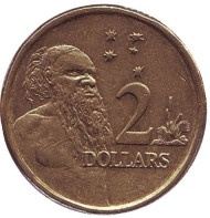 Монета 2 доллара. 2004 год, Австралия. Старейшина аборигенов. Монета 2 доллара. 2004 год, Австралия. Старейшина аборигенов.