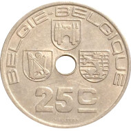 Монета 25 сантимов. 1938 год, Бельгия. (Belgie-Belgique) Монета 25 сантимов. 1938 год, Бельгия. (Belgie-Belgique)