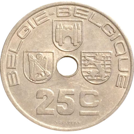Монета 25 сантимов. 1938 год, Бельгия. (Belgie-Belgique)