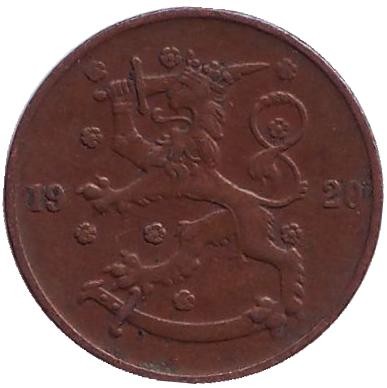 Монета 5 пенни. 1920 год, Финляндия. Монета 5 пенни. 1920 год, Финляндия.