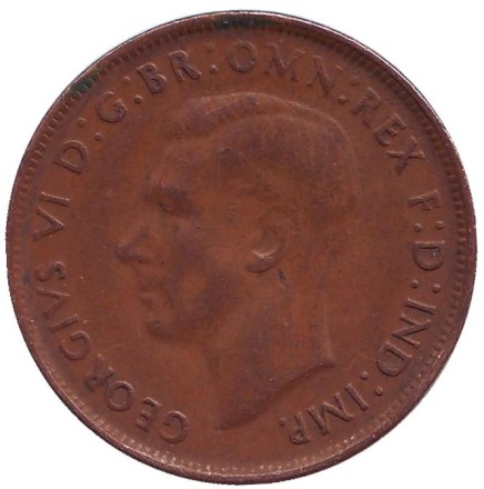 Монета 1 пенни. 1943 год, Австралия. (Без точки) Кенгуру. Монета 1 пенни. 1943 год, Австралия. (Без точки) Кенгуру.