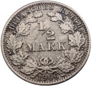 Монета 1/2 марки. 1906 год, Германская империя.