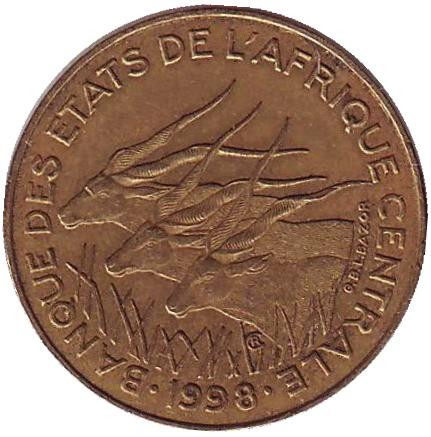 Монета 5 франков. 1998 год, Центральные Африканские штаты. Африканские антилопы. (Западные канны).