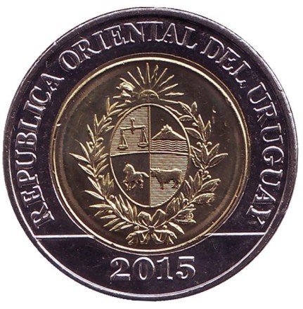 Монета 10 песо. 2015 год, Уругвай. Пума. Монета 10 песо. 2015 год, Уругвай. Пума.