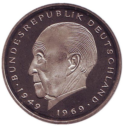 Монета 2 марки. 1983 год (J), ФРГ. Конрад Аденауэр.