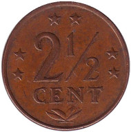 Монета 2,5 цента. 1975 год, Нидерландские Антильские острова. Монета 2,5 цента. 1975 год, Нидерландские Антильские острова.