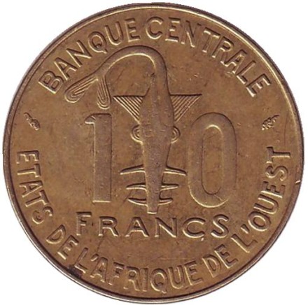 Монета 10 франков. 1980 год, Западные Африканские Штаты. Газель. Монета 10 франков. 1980 год, Западные Африканские Штаты. Газель.