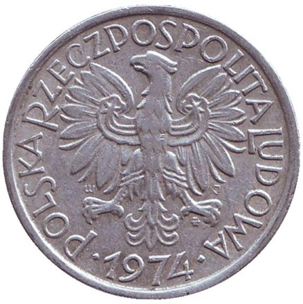 Монета 2 злотых. 1974 год, Польша.
