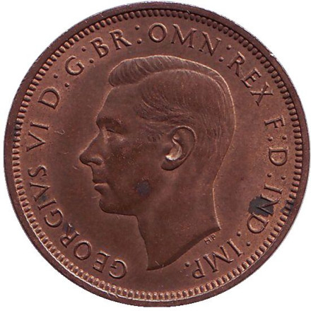 Монета 1/2 пенни. 1940 год, Великобритания. "Золотая лань". Монета 1/2 пенни. 1940 год, Великобритания. "Золотая лань".