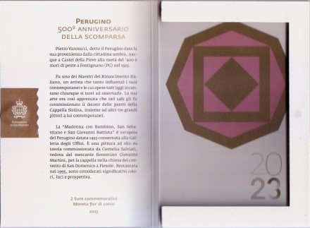 Монета 2 евро. 2023 год, Сан-Марино. 500 лет со дня смерти Пьетро Перуджино. Монета 2 евро. 2023 год, Сан-Марино. 500 лет со дня смерти Пьетро Перуджино.
