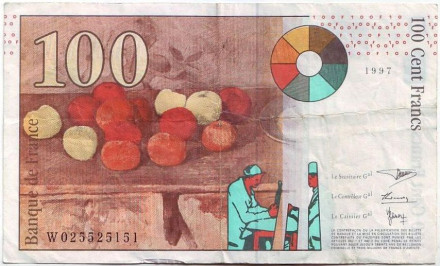 Банкнота 100 франков. 1997 год, Франция. Поль Сезанн. Банкнота 100 франков. 1997 год, Франция. Поль Сезанн.