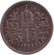 Монета 1 крона. 1895 год, Австро-Венгерская империя. Австрийский тип. Монета 1 крона. 1895 год, Австро-Венгерская империя. Австрийский тип.