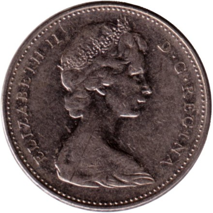 Монета 5 центов. 1970 год, Канада. Бобр.