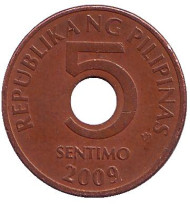 Монета 5 сентимо. 2009 год, Филиппины.