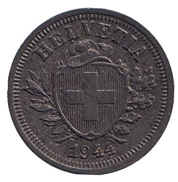 Монета 1 раппен. 1944 год, Швейцария.