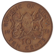 Монета 10 центов. 1971 год, Кения. Монета 10 центов. 1971 год, Кения.