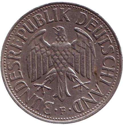 Монета 1 марка. 1969 год (F), ФРГ. Монета 1 марка. 1969 год (F), ФРГ.