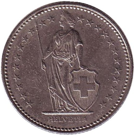 Монета 1 франк. 1984 год, Швейцария. Гельвеция. Монета 1 франк. 1984 год, Швейцария. Гельвеция.
