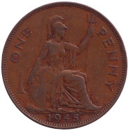 Монета 1 пенни. 1945 год, Великобритания. Монета 1 пенни. 1945 год, Великобритания.