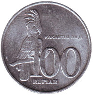 Монета 100 рупий. 2001 год, Индонезия. Пальмовый какаду. Монета 100 рупий. 2001 год, Индонезия. Пальмовый какаду.