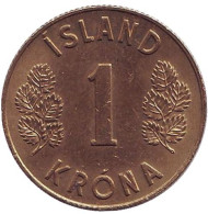 Монета 1 крона. 1975 год, Исландия. Монета 1 крона. 1975 год, Исландия.