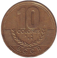 Монета 10 колонов. 2002 год, Коста-Рика. Монета 10 колонов. 2002 год, Коста-Рика.