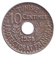 Монета 10 сантимов. 1938 год, Тунис. Монета 10 сантимов. 1938 год, Тунис.