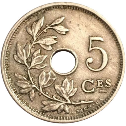 Монета 5 сантимов. 1925 год, Бельгия. (Belgie)