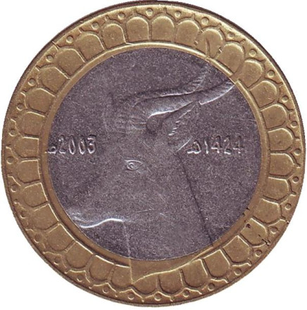 Монета 50 динаров. 2003 год, Алжир. Газель.