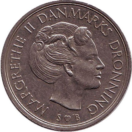 Монета 1 крона. 1977 год, Дания. Монета 1 крона. 1977 год, Дания.