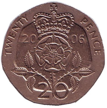 Монета 20 пенсов. 2006 год, Великобритания.