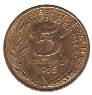 Монета 5 сантимов. 1986 год, Франция. Монета 5 сантимов. 1986 год, Франция.