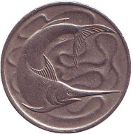 Монета 20 центов. 1967 год. Сингапур. Рыба-меч. Монета 20 центов. 1967 год. Сингапур. Рыба-меч.