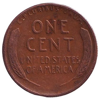 Монета 1 цент. 1938 год, США. (Без отметки монетного двора) Линкольн.