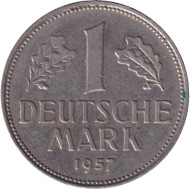 Монета 1 марка. 1957 год (J), ФРГ.