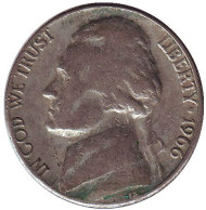 Монета 5 центов. 1966 год, США. Джефферсон. Монтичелло. Монета 5 центов. 1966 год, США. Джефферсон. Монтичелло.